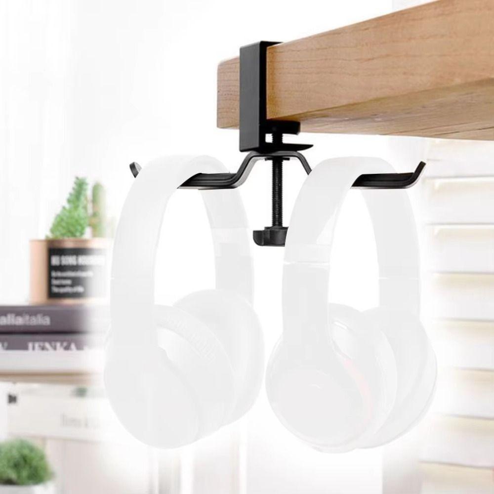 Double Hook Headphone Stand Aluminum Zinc Zinc Alloy Headset Rack Holder Desk Clamp on Hook  For Under Desk