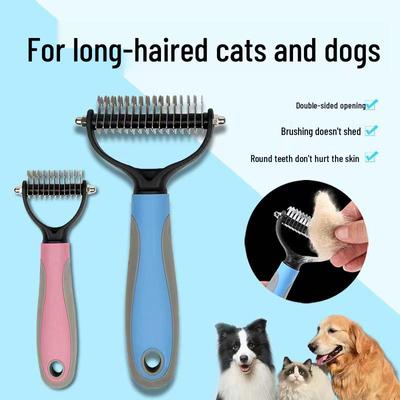 Pet Double-Sided Dematting Comb: Stainless Steel Grooming Tool for Cats & Dogs - Fur Detangler & Hair Removal
