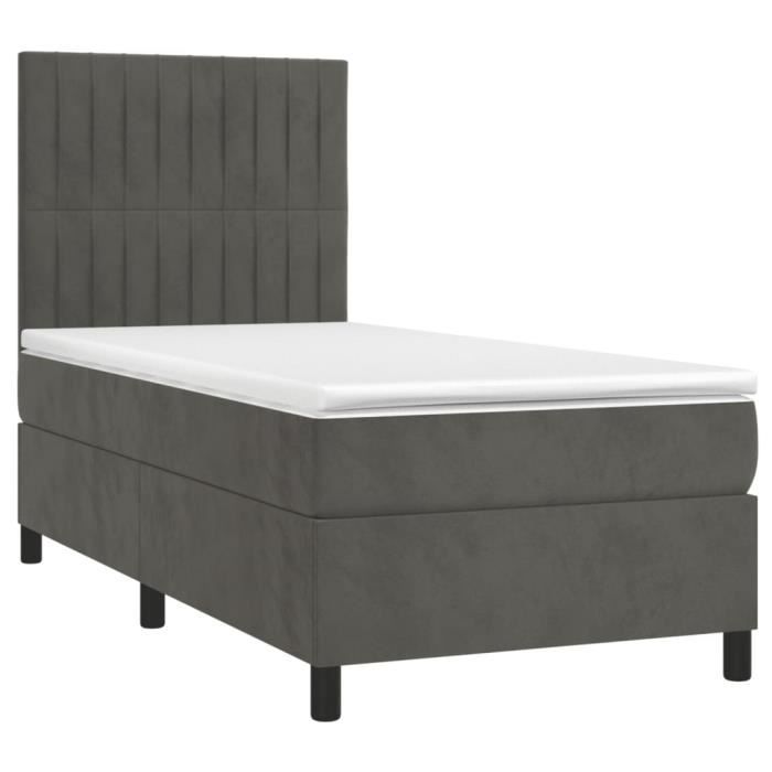 3143122 vidaXL Lit à sommier tapissier et matelas Gris foncé 90x200 cm Velours