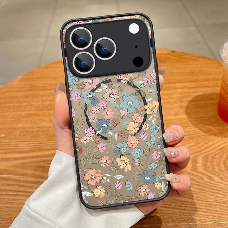 Vintage Floral Pattern Case For iPhone 17 Pro Max Magnetic For Magsafe Matte Cover For iPhone 16 Pro Max 15 14 13 16E Air