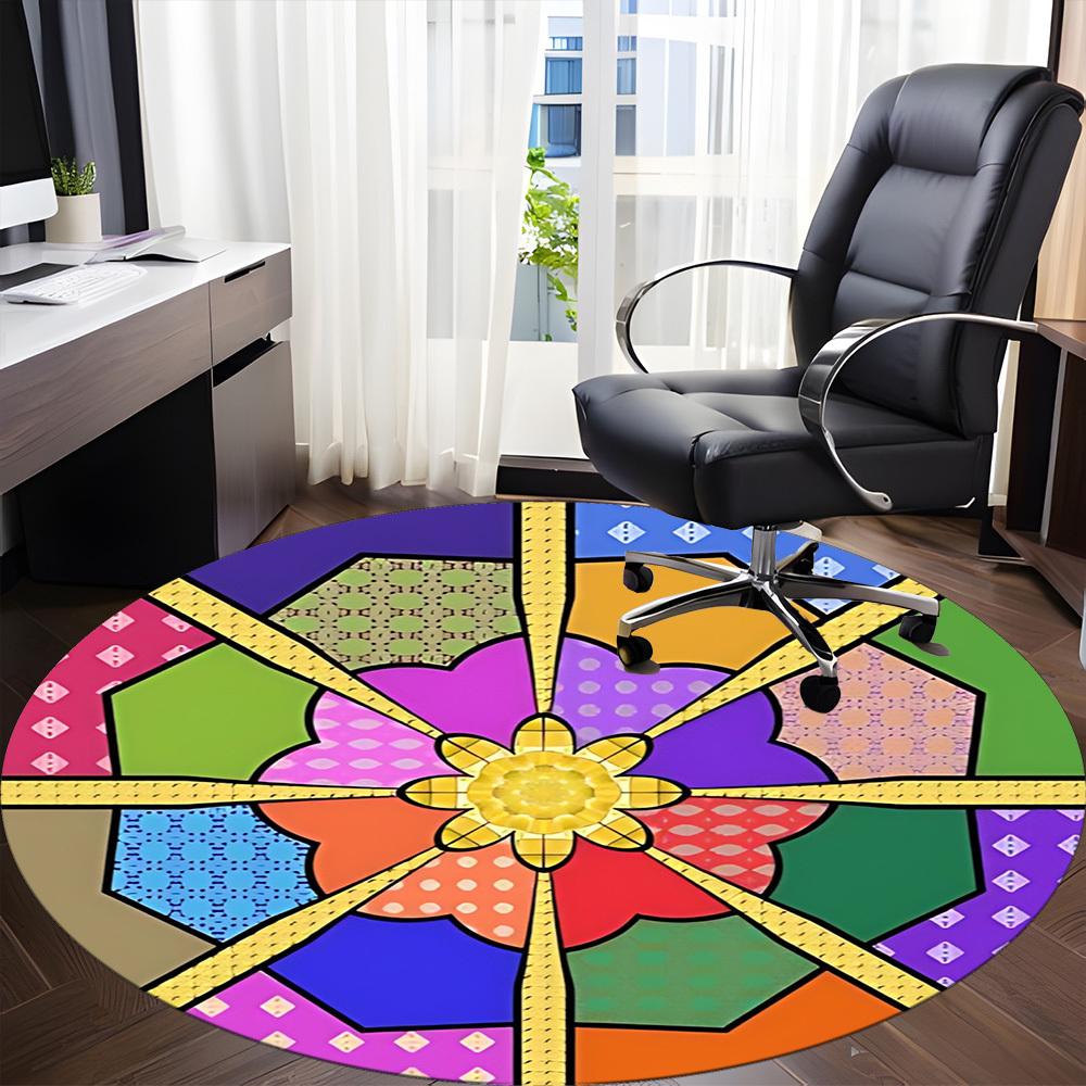 1pc Patchwork Quilt Pattern Chair Carpet for Office Non Slip, Machine Washable Rug for Office, Room Holiday Decor for Christmas, Birthday Polyester