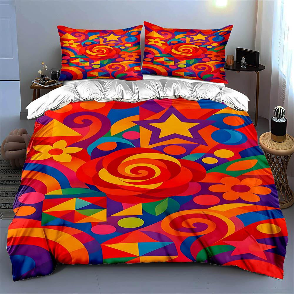Colorful, Geometric, Swirls. Bedding Duvet Cover Sets Duvet Covers Pillowcases Gifts (1 * Duvet Cover 2 * Pillowcases, Without Duvet Insert)