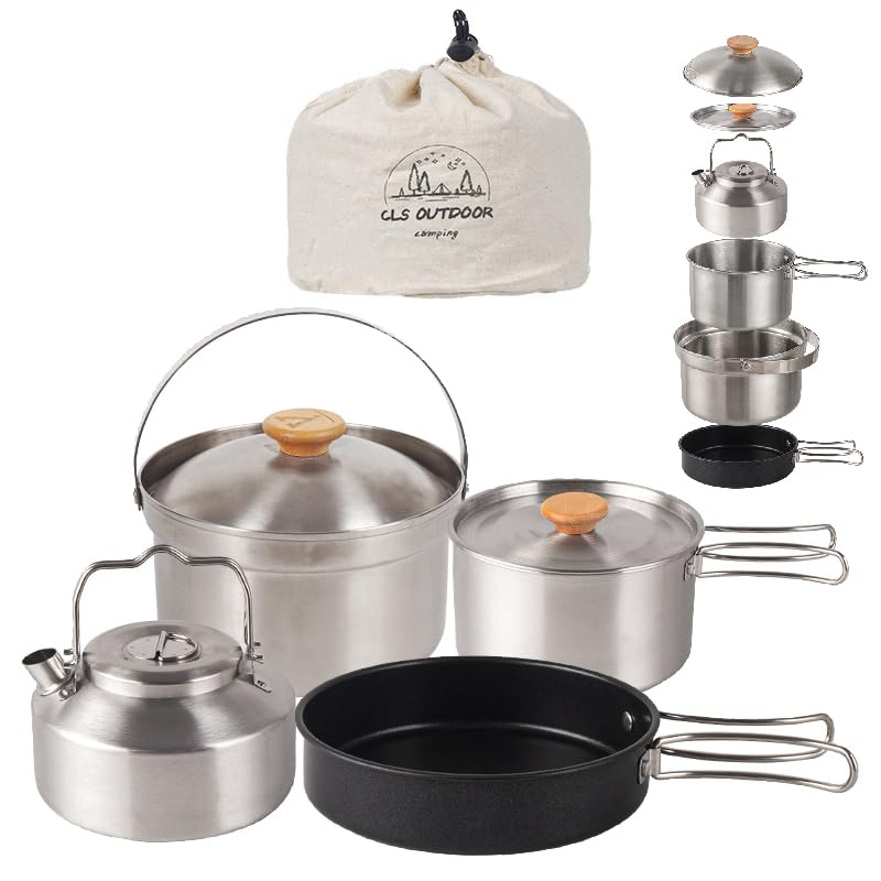 Aluminum Cooker Set Camping Supplies Pot 4-piece Outdoor Kettle Cooking Utensils Frying Pan Storage Bag Foldable Lightweight Compact.