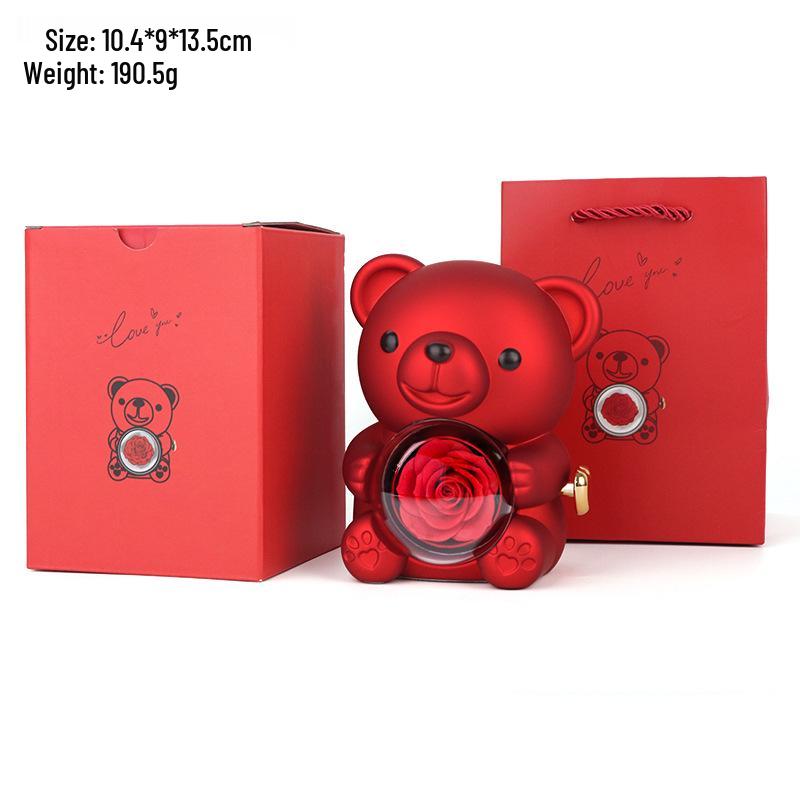 Hugging Bear Preserved Rose Gift Box with Necklace & Ring
