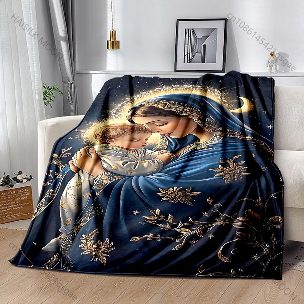 Blessed Virgin Mary Print Blanket Warm Soft and Comfortable Home Travel Blanket Sofa Bedding Camping Cars Cover Blanket for Gift