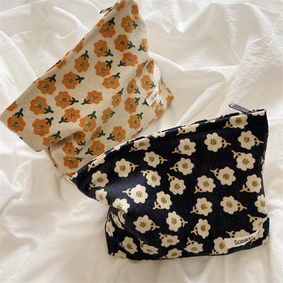 Women Corduroy Plum Blossom Literature Art Portable Cosmetic Bag