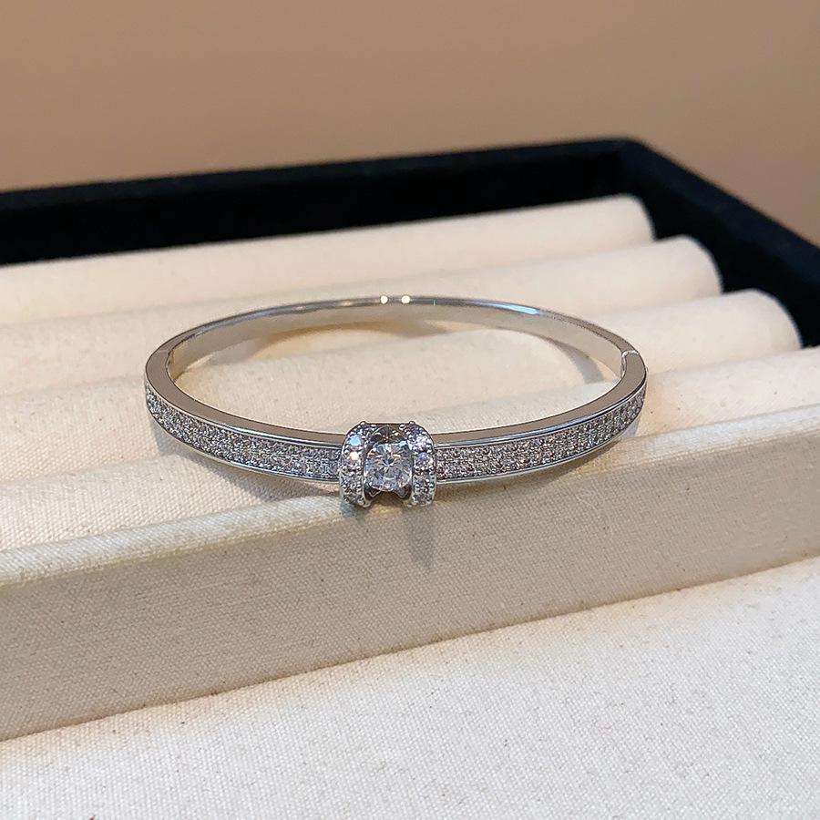 Elegant Multi-Layered Diamond Inlaid Open Bangle: Light Luxury Fashion Bracelet for Women