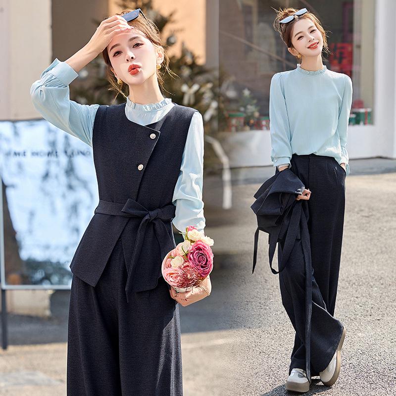 

Женский модный костюм Весна 2025: Женский комплект из 3 предметов: рубашка, жилет и брюки широкого кроя R5510 XL