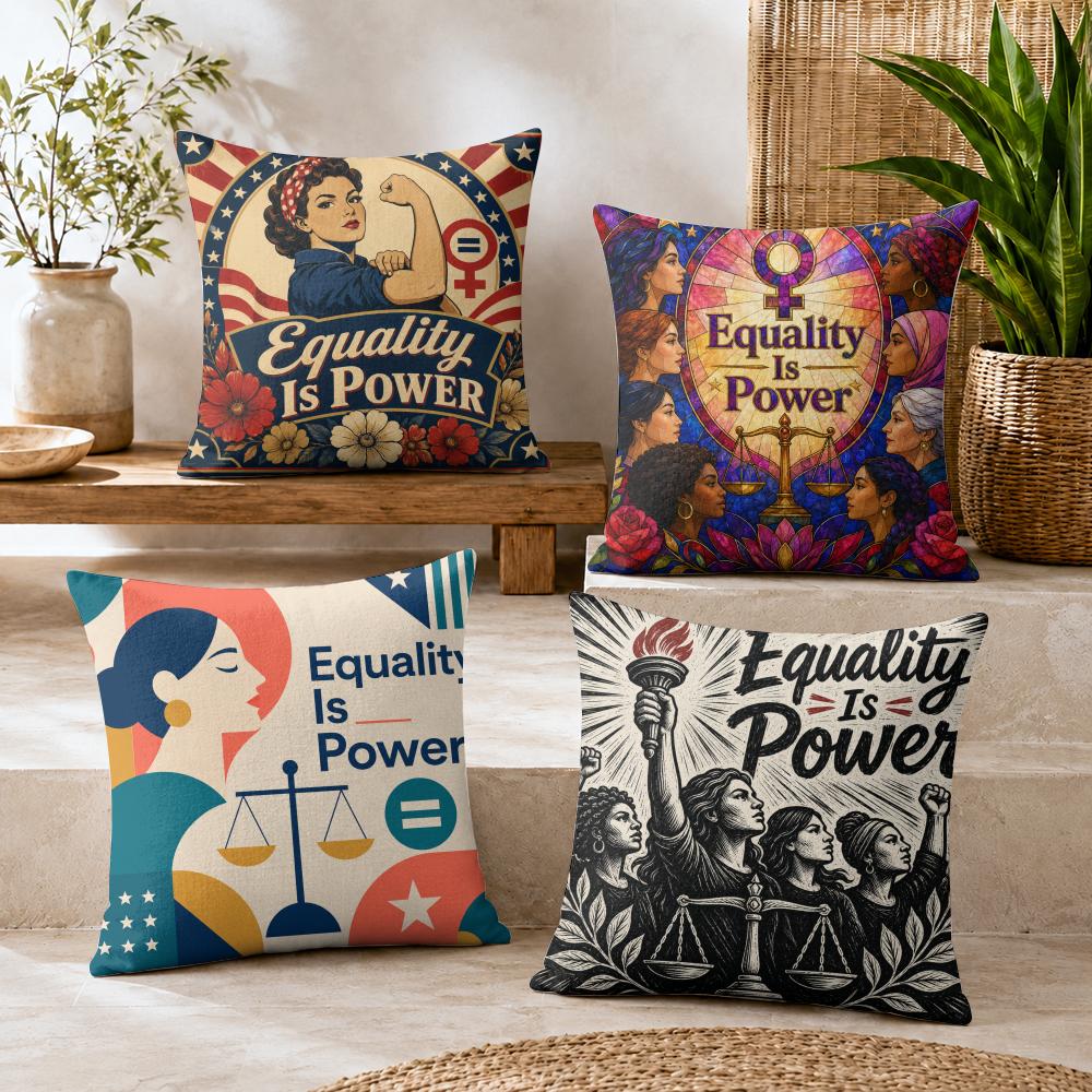 Equality Is Power Cushion Cover Durable Hypoallergenic Organic Linen Pillow Cover Short Size Washable Skin-Friendly