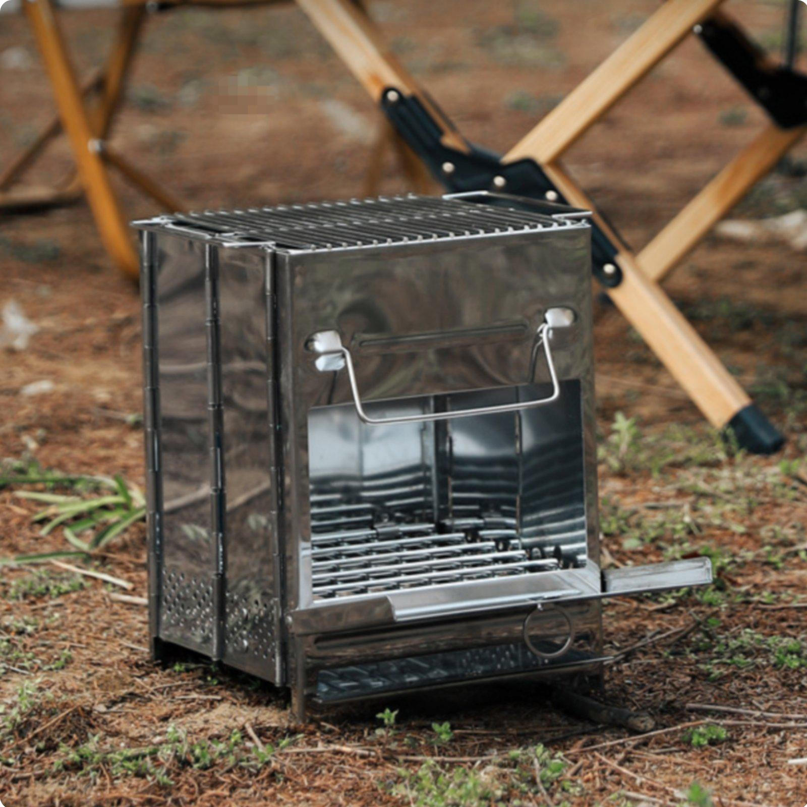 Portable Biofuel Firewood Cooker Lightweight Foldable Stainless Steel Camping Grill for Backpackers,