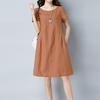 Women Cotton Linen Short-sleeved Loose Casual Midi