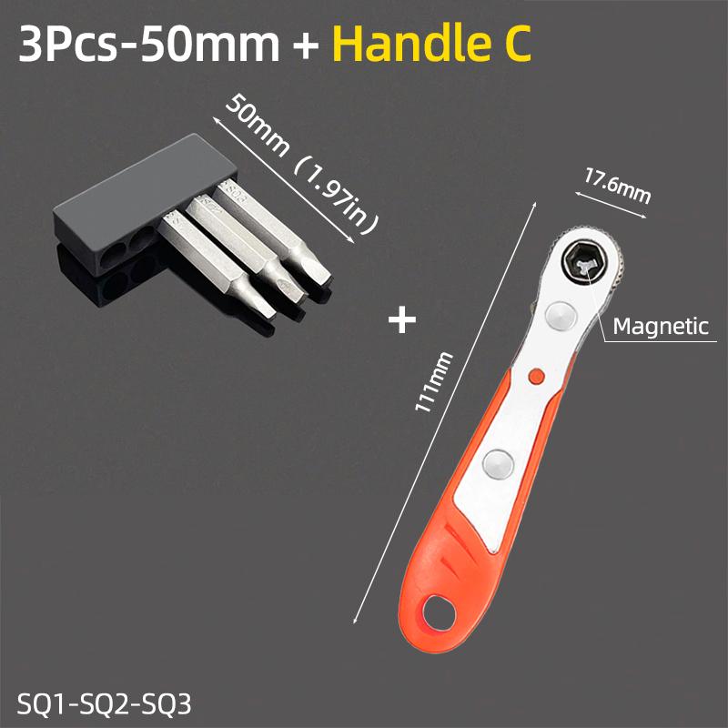 50mm Square Head Screwdriver Bits Set SQ1/SQ2/SQ3 Magnetic Four Corners Screw Driver 6.35mm Hex Shank Ratchet Wrench Hand Tools