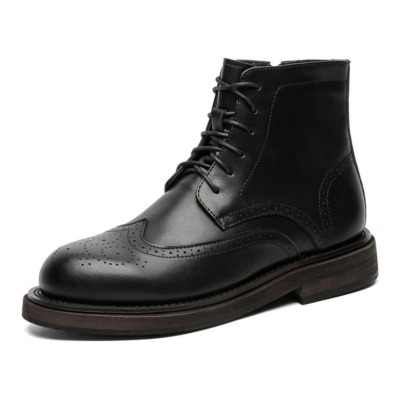 plus size men casual business office original leather boots carved brogue shoes black brown cowboy boot platform ankle botas man