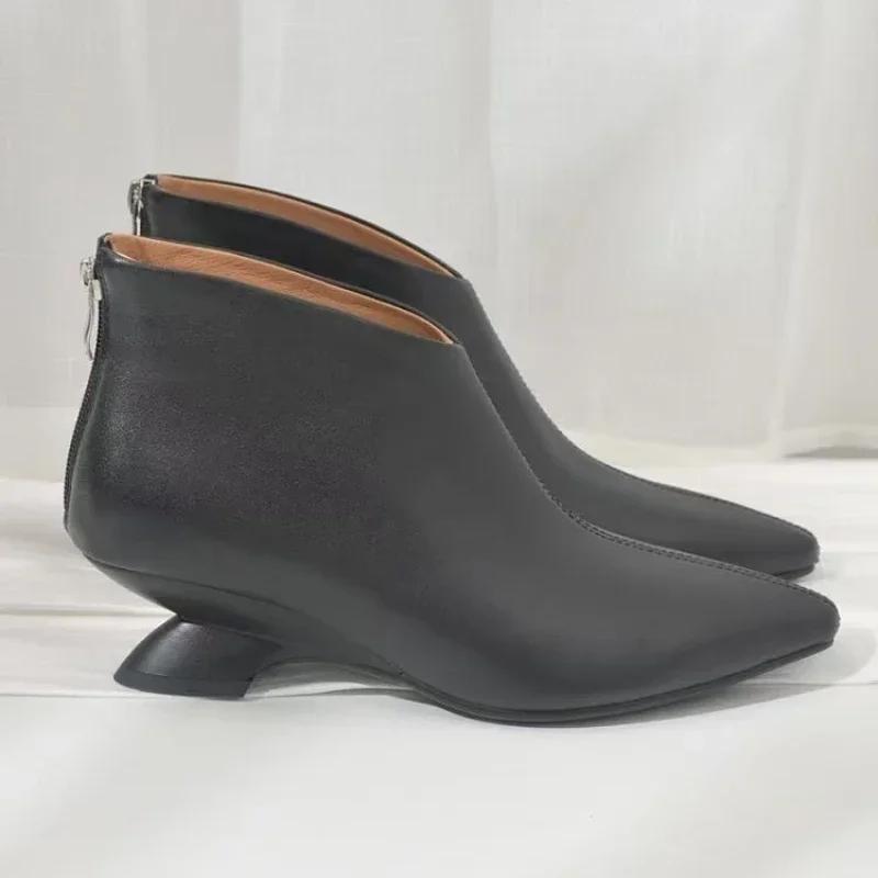 Stivaletti da Donna Autunnali Punta Appuntita Zip Tacco Basso Chunky Stivaletto Corto Moda Scarpe Casual Femminili Botas De Mujer