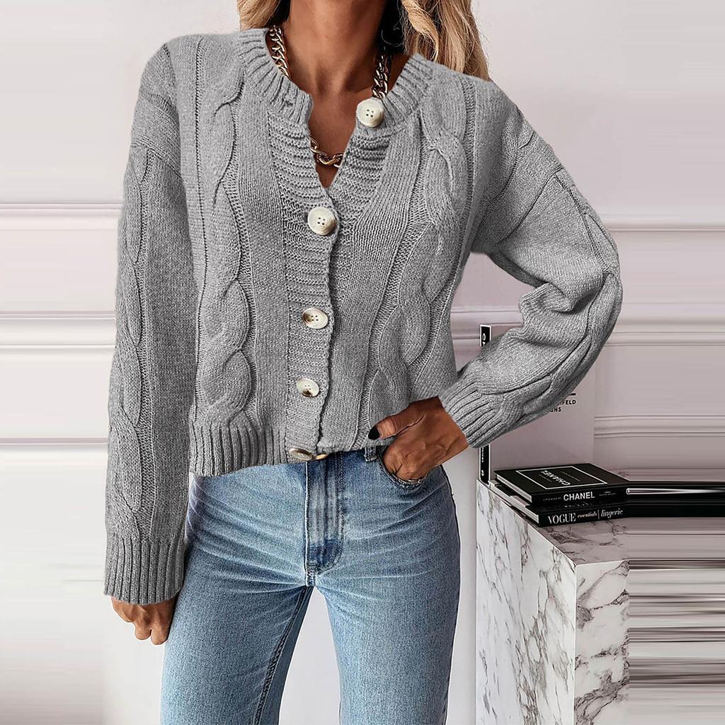 Women's Tops Solid Knitted Cardigan Sweater Casual Outerwear