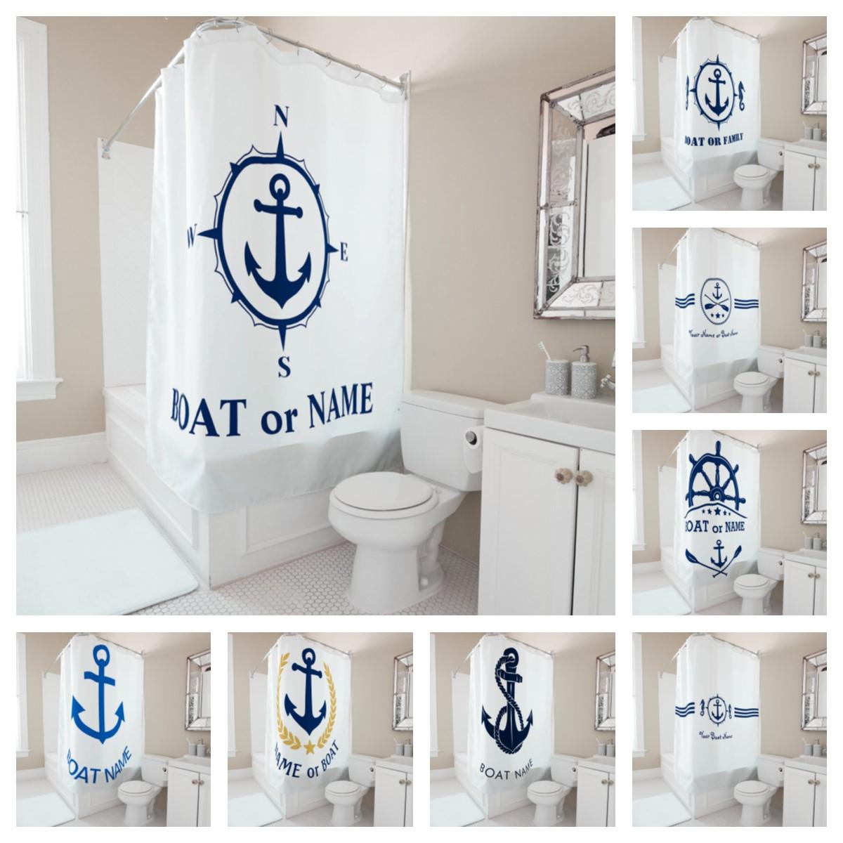 Monika Chen Waterproof Shower Curtain Custom Boat Name Nautical Anchor Design Bathroom Decor Home Accessories Bathroom Curtain