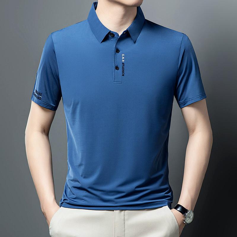 Ice Silk Short Sleeve Polo Shirt Business Men'S Casual Lapel Non-Ironing Thin Half Sleeve T-Shirt Men'S Clothing