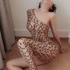 Bodysuit Leopard print jumpsuit off the shoulder open cut tight and sexy Babydoll sexy ladies outfit   lingerie Sex shop