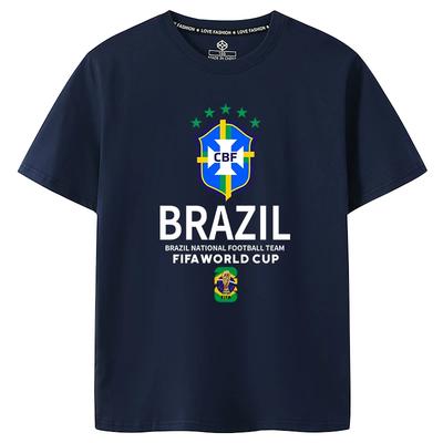 Football T‑shirt Brazil National Team World Cup 2026  White Print  Dark Blue