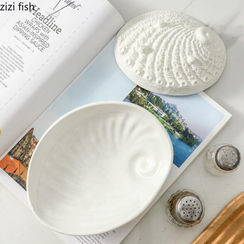 White Shell Ceramic Dessert Plate Dining Plate Fruit Plates Salad Bowl Dim Sum Dish Snack Tray Candy Dish Sashimi Plates