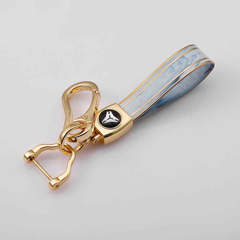 Rhinestone Circle Car Keychain with Gold Edge, Rope, Metal Keyring Pendant for Hyundai – Waist Hanging Household Hardware Buckle