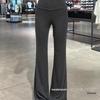 Women's Gray Micro-Flare Elastic Yoga Pants - Lazy Style, Slimming, Casual, Wide-Leg Sportswear for Autumn