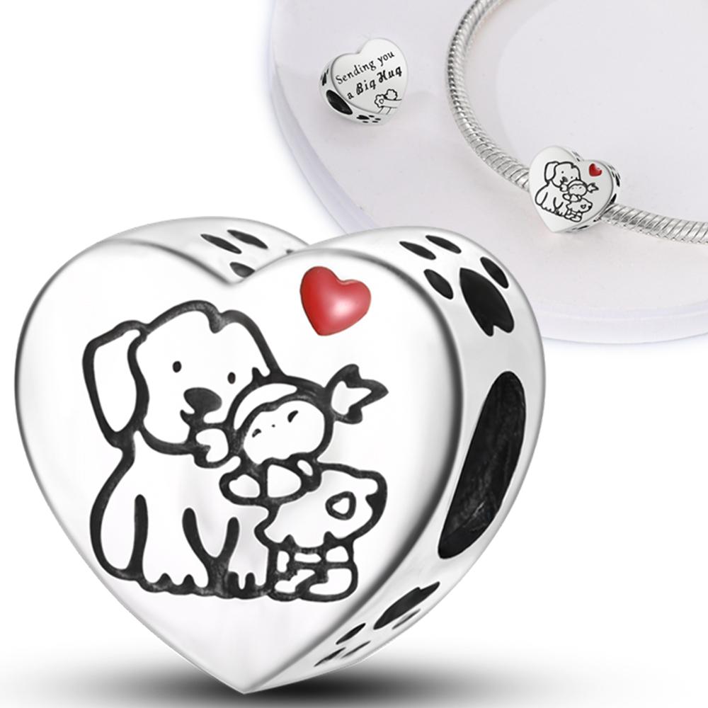 Anniversary Sweet Copper Heart-Shaped Round Love Beads Charms Fit Diy Original Bracelet For Women Diy Fine Jewelry Making