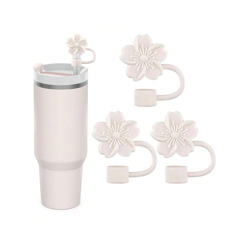 Flowers Straw Cover Cap For Cup,Silicone Material Straw Topper Dust-Proof Reusable Straw Tip Covers, Suitable For Decoration All Beautiful Sippy Cupsm