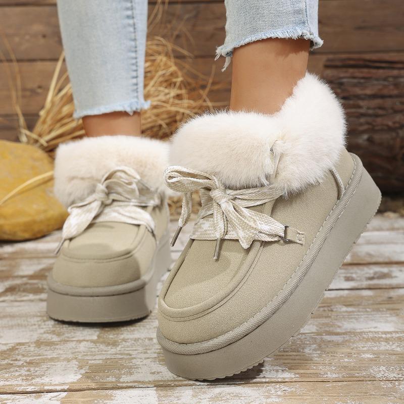 Women's Suede Platform Snow Boots - Short Pile Fleece Lined Winter Booties, Cozy Slip-On Boots for Cold Weather