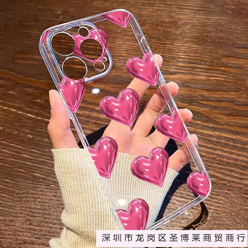 Flat 3D Pink Love for Apple iPhone11/12/13Pro/14/15/16 promax phone case