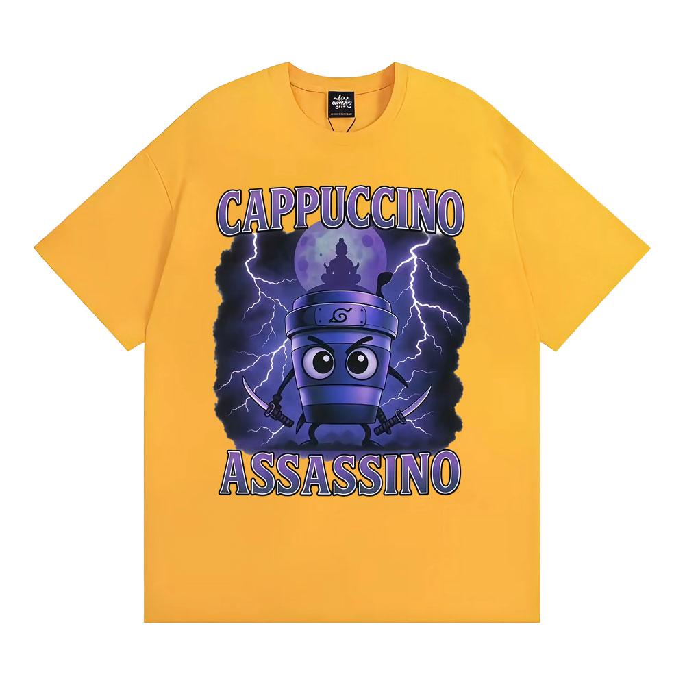Cappuccino Assassino Funny Italian Brainrot Meme T Shirts Unisex Fashion Humor Oversized T-shirt Men Comfort 100% Cotton T Shirt