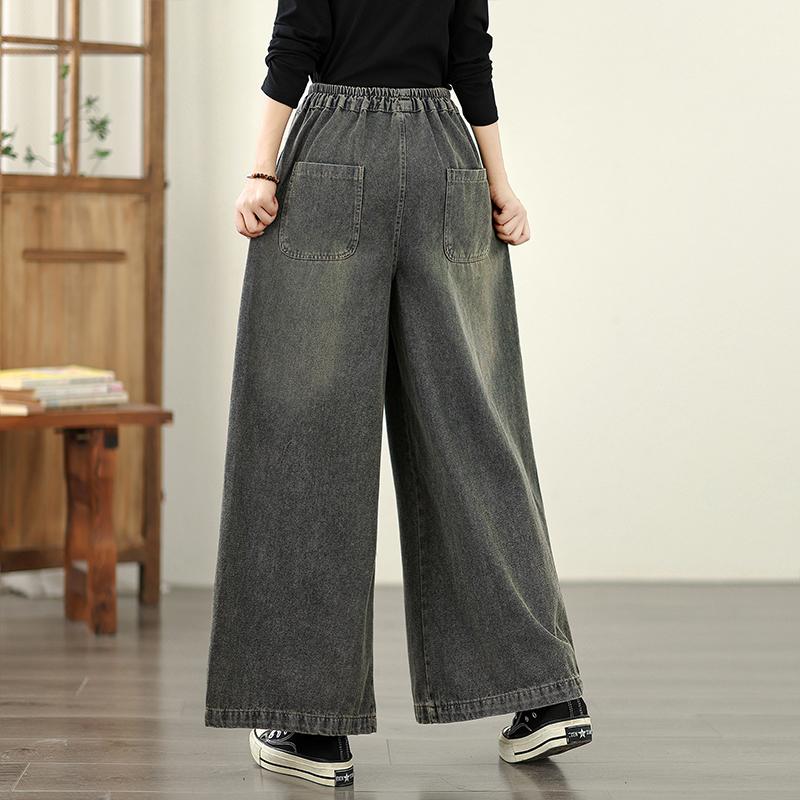DIMANAF 2025 Plus Size Women Jeans New Long Pants Loose Denim Trousers Big Size Casual Embroidery Floral Autumn