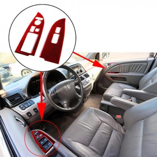 2x Red For Honda Odyssey 2005-2010 Carbon Fiber Front Window Control Cover Trim