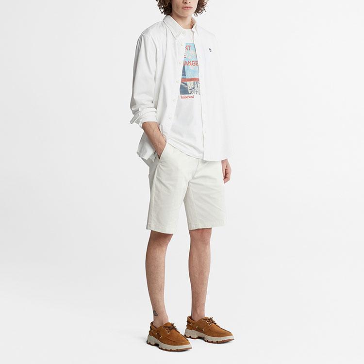 Timberland Pattern Printed Knit Casual Crew Neck Short Sleeve T-Shirt Men T-Shirts White A62JN-100