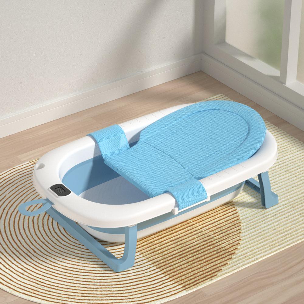 Foldable Baby Bathtub with Thermometer for Ages 0-3, Large Size Children's Stand-up Bath Tub