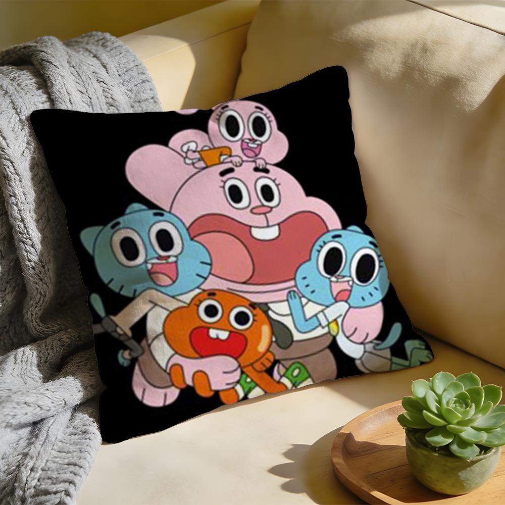 Cushion Cover Washed Linen Soft Breathable Decorative Case For Sofa Home Cartoon GGumball DDarwin Pillow cover