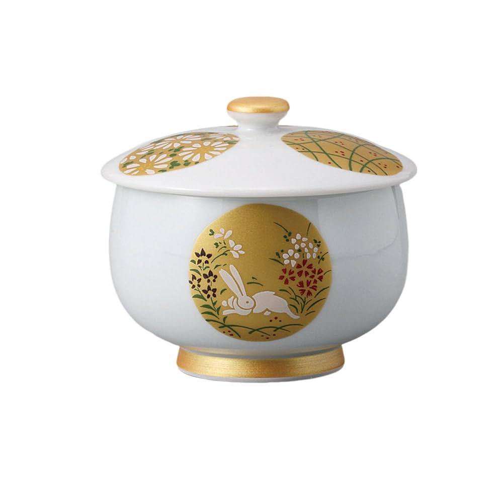 Ale-net Sencha Teetasse mit Deckel, Gold- und Silber-Kreismuster, Porzellan, Spülmaschinen- und Mikrowellengeeignet, Mino-Ware, Hergestellt in Japan