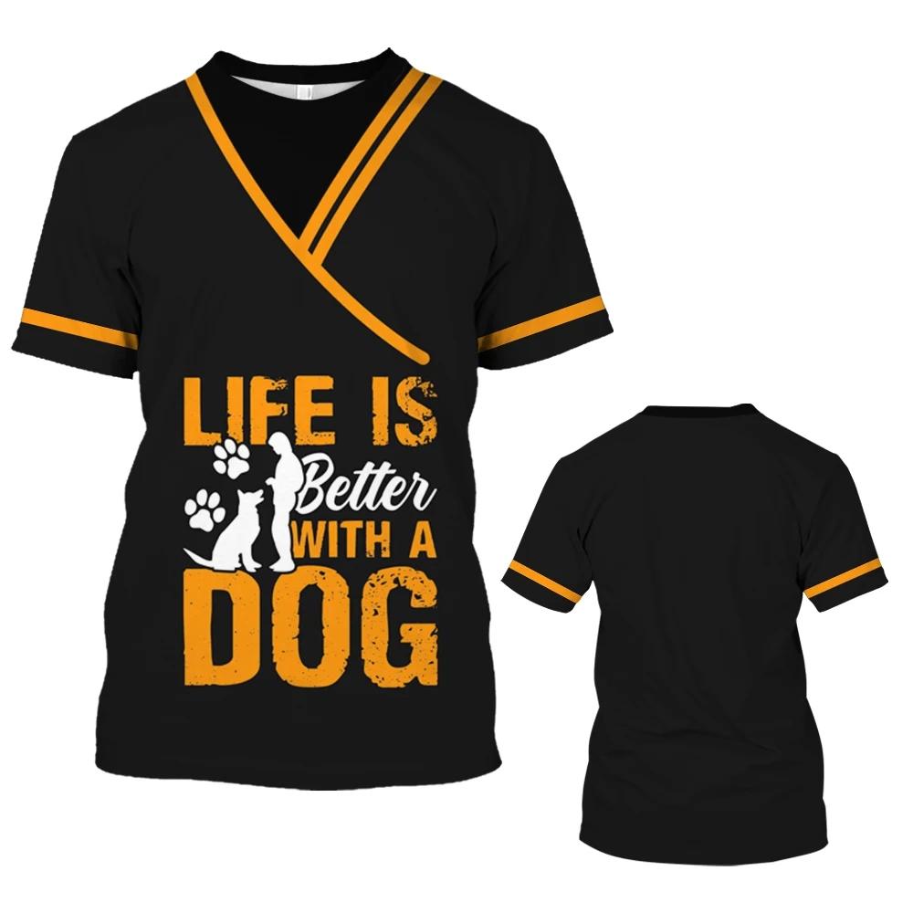 Haustier Hund Kosmetiker Rollenspiel Spaß Gedrucktes Herren T-Shirt Lässig Hip-Hop Mode Kurzarm Rundhals Übergroßes Oberteil
