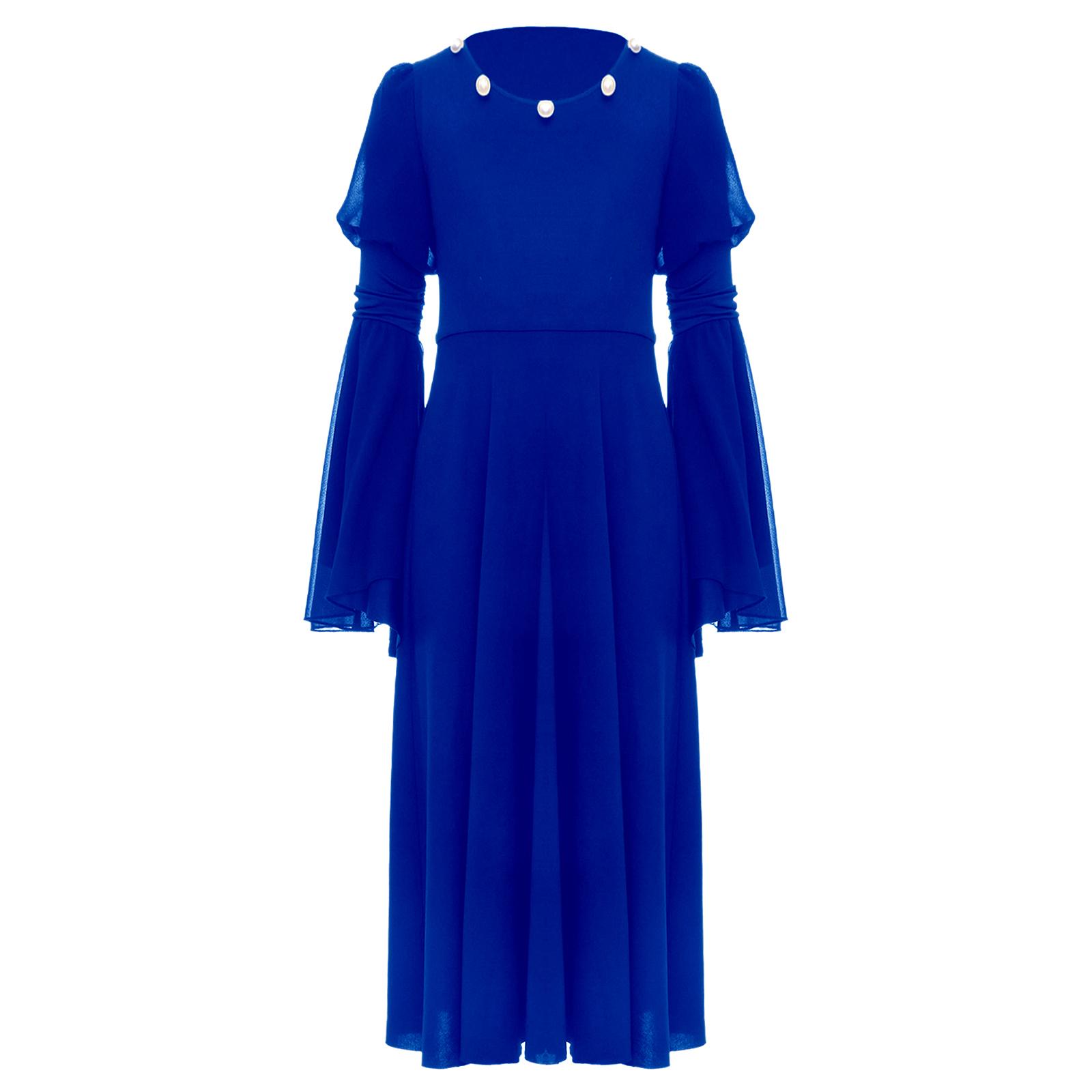 

Дівчачий костюм епохи Відродження, середньовічний, з довгими рукавами-дзвонами, з високою талією, сукня феї, ретро, сукня принцеси 15-16 Years синій