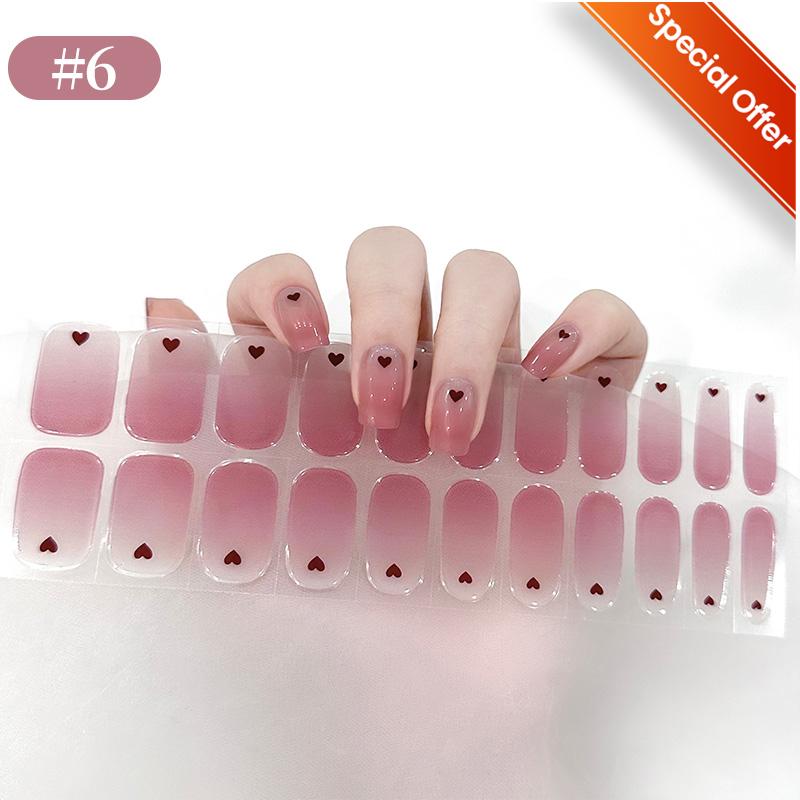 20Tips Gradient French Semi-cured Gel Nail Sticker UV Lamp Needed Full Cover Nail Gel Polish Wraps Manicure Press On Nails Decal