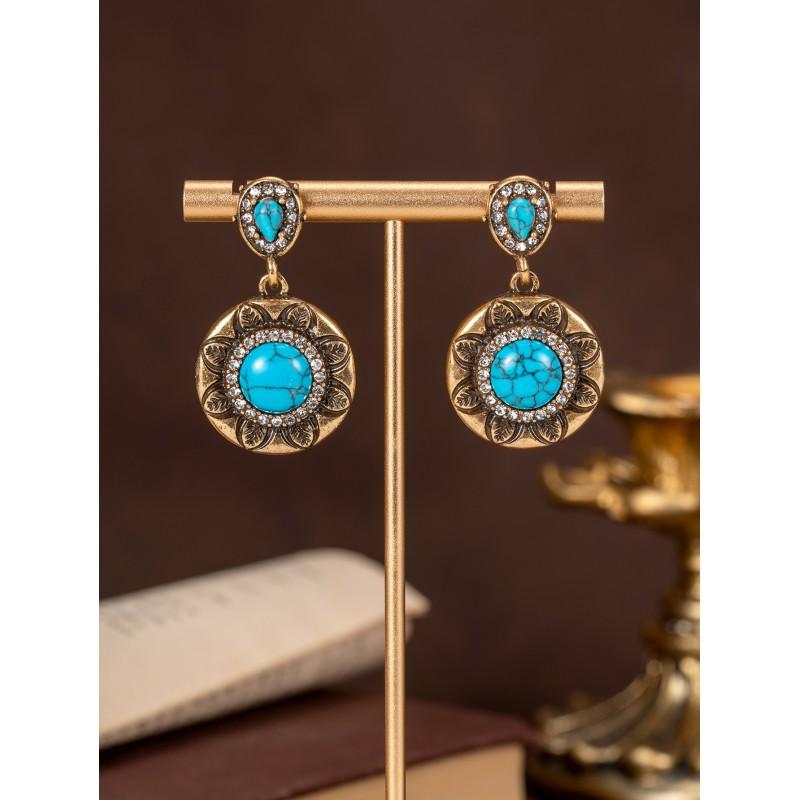 Vintage Sunflower Earrings With Palace Style Personalized Medieval High End Set Turquoise