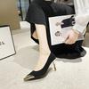 Fashion Elegant High Heels Metal Decorated Pointed Toe Mid Stylish with temperament Heel Single Shoes Women Comfortable Breathable
