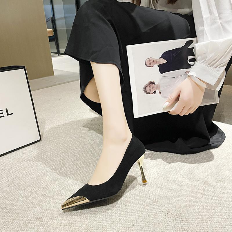 Fashion Elegant High Heels Metal Decorated Pointed Toe Mid Stylish with temperament Heel Single Shoes Women Comfortable Breathable