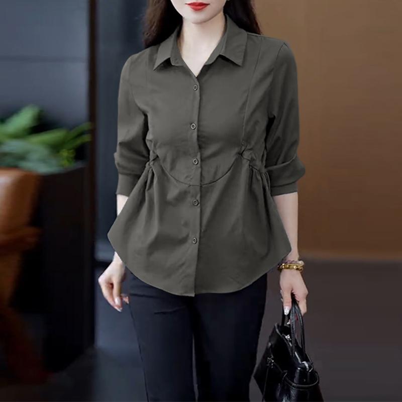 ZANZEA Women Casual Turn Down Collar Long Sleeve Plain Blouse