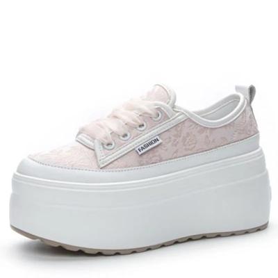 Fashion Hot Quality 8cm Denim Print Cloth Genuine Leather Autumn Casual Chunky Sneaker Pumps Comfy Platform Wedge High Spring Shoes 2024