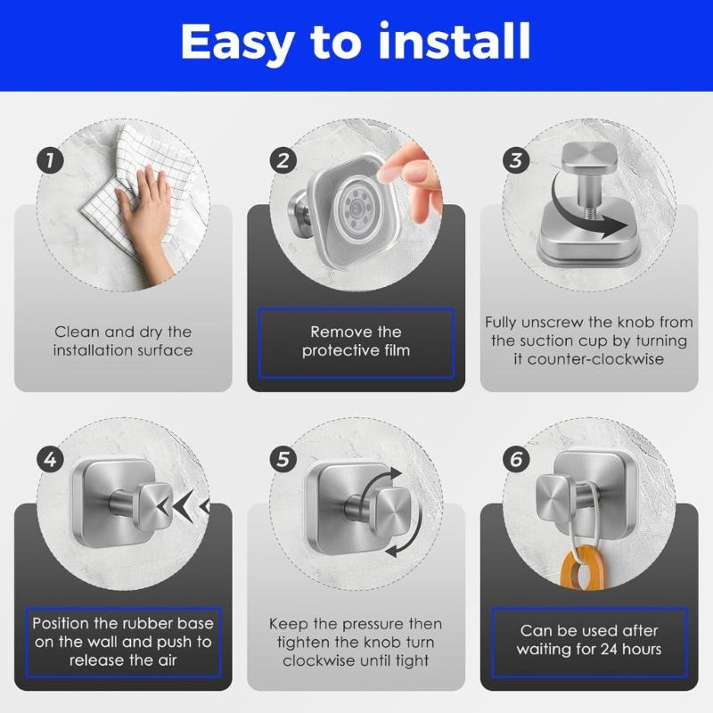 Stainless Steel Suction Hook for Bathroom Kitchen Adhesive Wall Hook Waterproof Rustproof