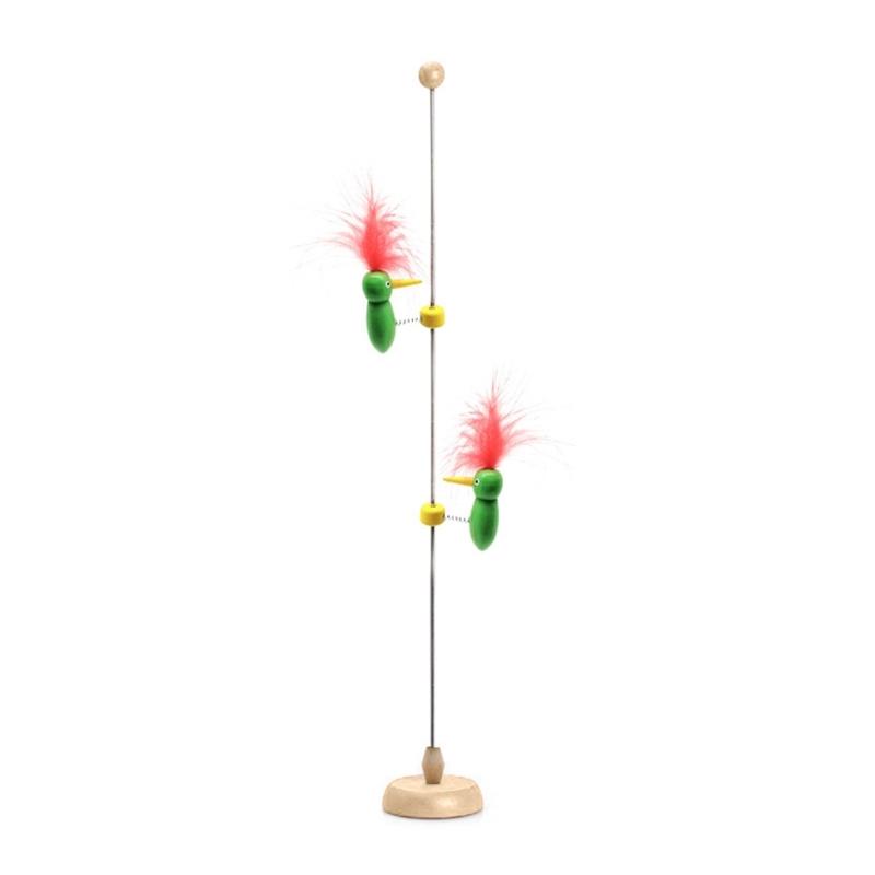 

Spring Wood Woodpecker Entertaining Cat and Stress Relieving Pet Toy Safe Wood Entertainment for Cat with Feather