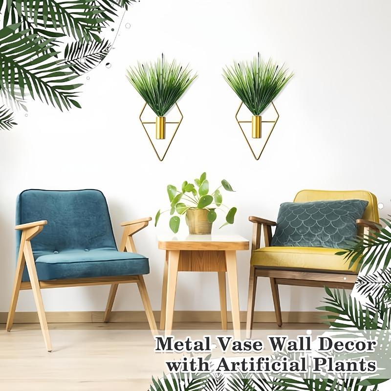 Set di 2 Fioriere da Appendere a Parete con Piante Artificiali, Vasi da Appendere in Metallo, Supporti per Piante da Interno, Arte da Parete Geometrica Moderna, Adatto per la Casa