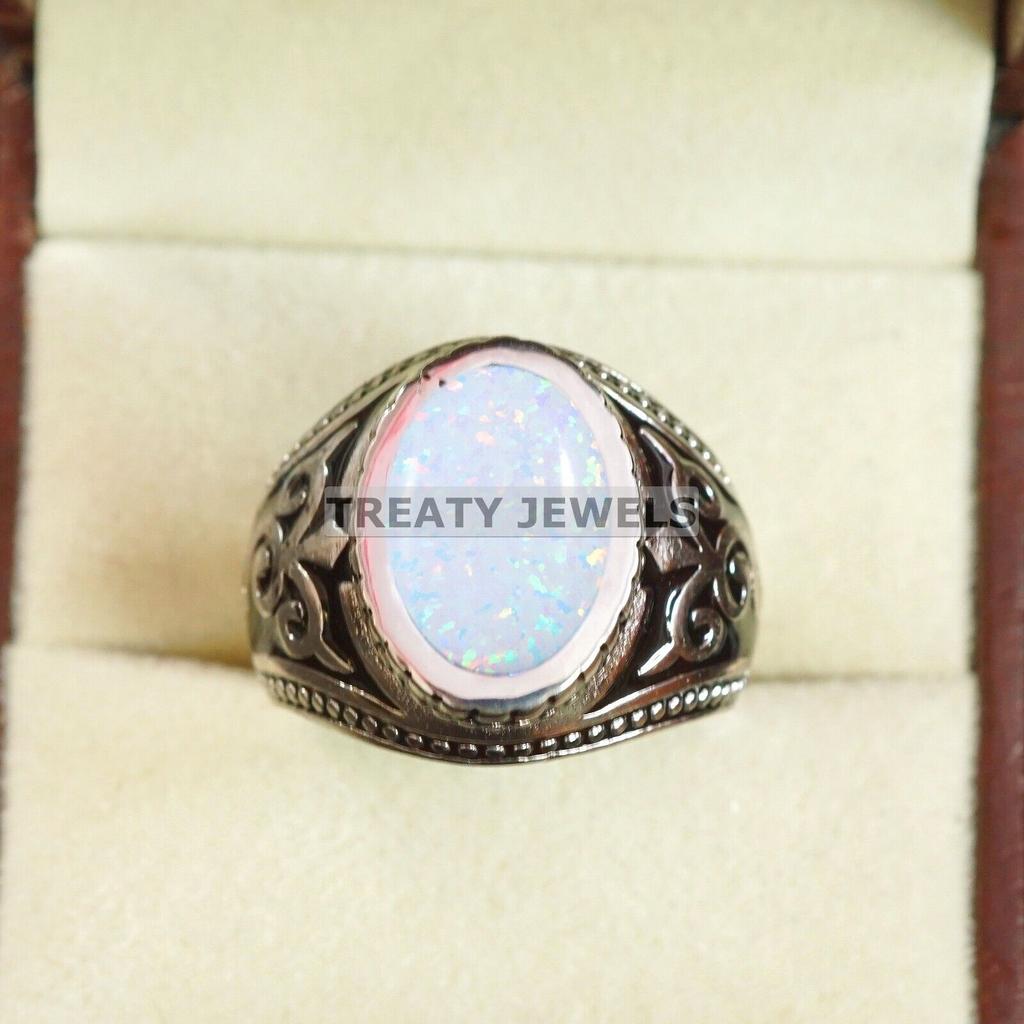 Opal Oval Cut Gemstone With 925 Sterling Silver Ring For Men's #B361 JL375682061644