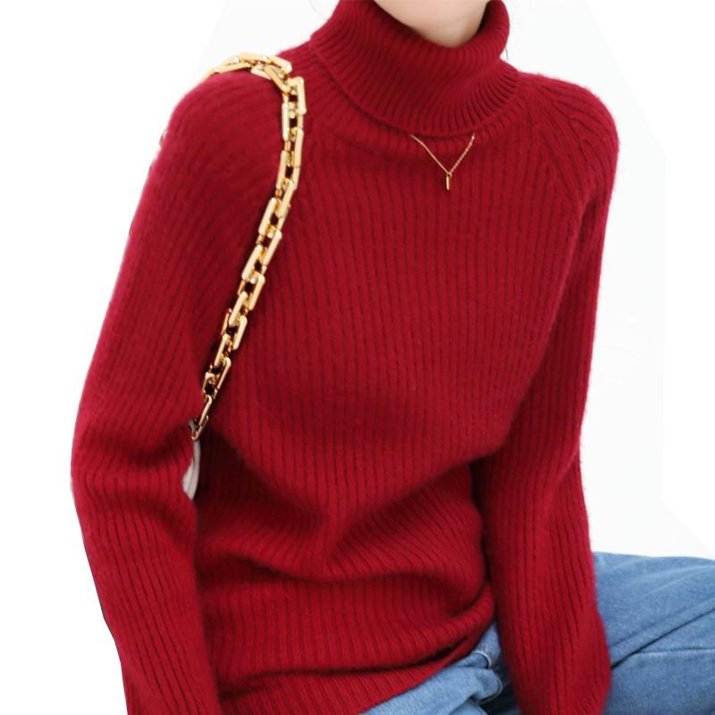 Women's High-Neck Striped Wool Sweater – Thick, Soft, Versatile Knit for Autumn/Winter